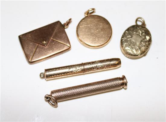 Gold stamp envelope and 4 other items including gold toothpick